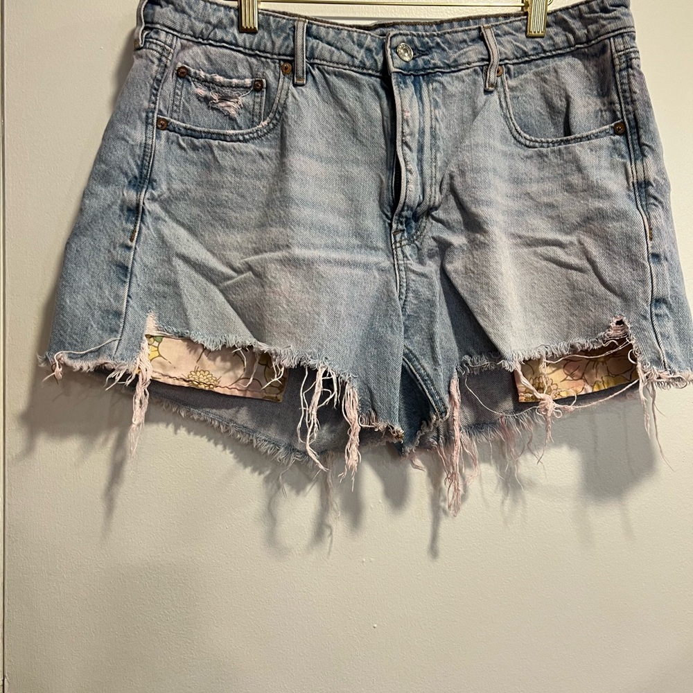 American Eagle Outfitters Frayed Light Blue Jean Shorts